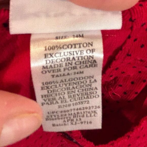 Blueberi Boulevard Scotty Dog Micro Corduroy Swiss Dot Red And Black 24M Dress - Picture 7 of 7